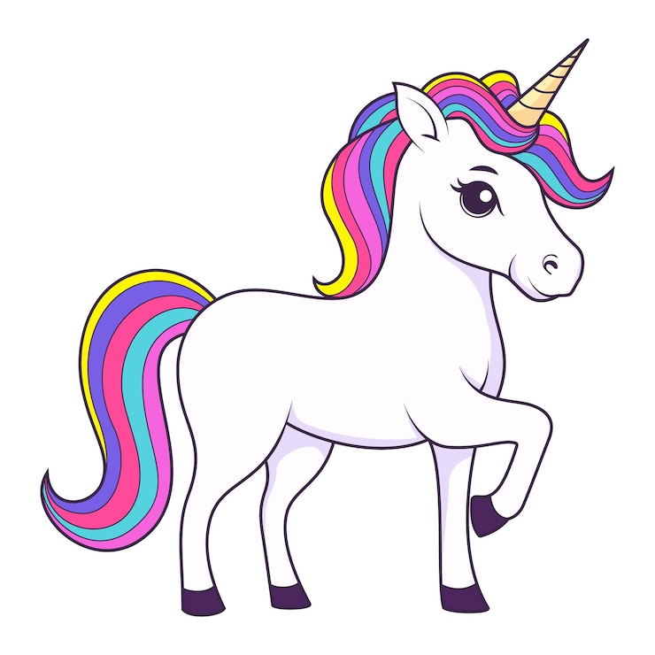 Vector a cute cartoon unicorn with a rainbow mane vector illustration