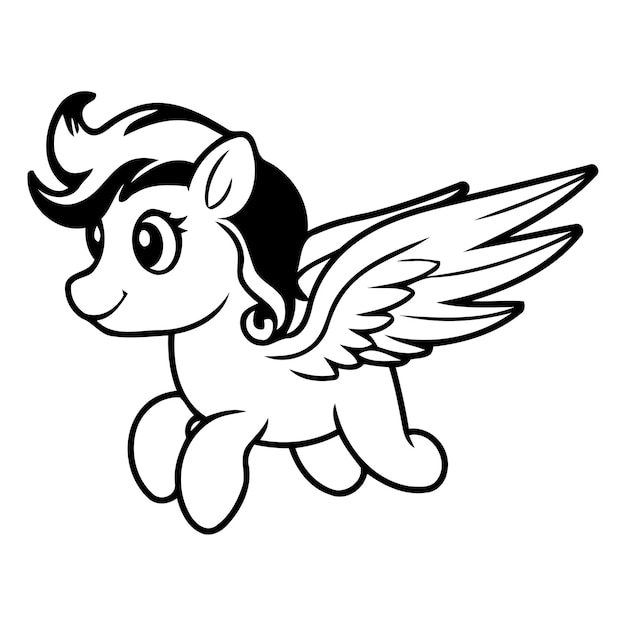 Cute cartoon unicorn with wings flying in the sky Vector illustration