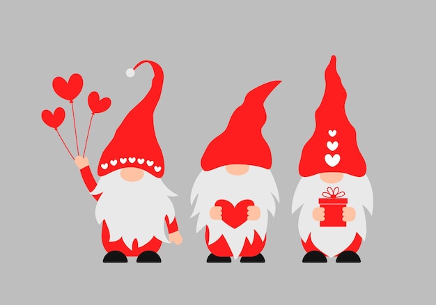 Cute cartoon Valentine gnomes Scandinavian Nordic Character Vector template for Valentines Day banner poster greeting card tshirt etc