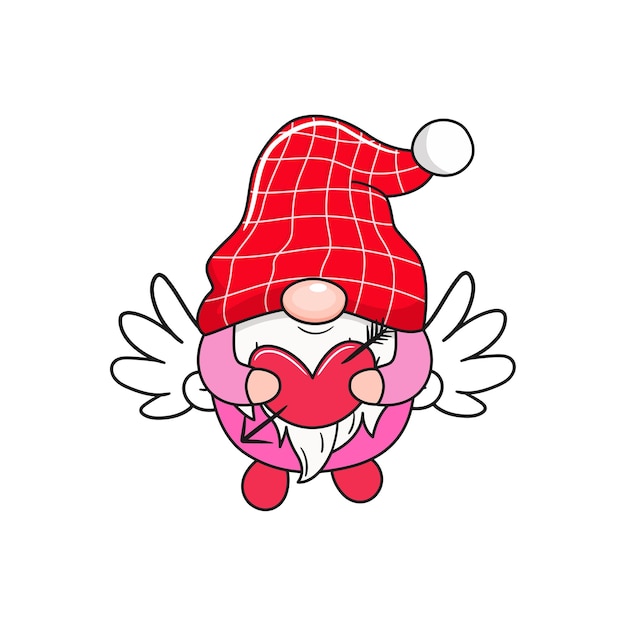 Cute cartoon Valentines day gnome. Vector illustration.