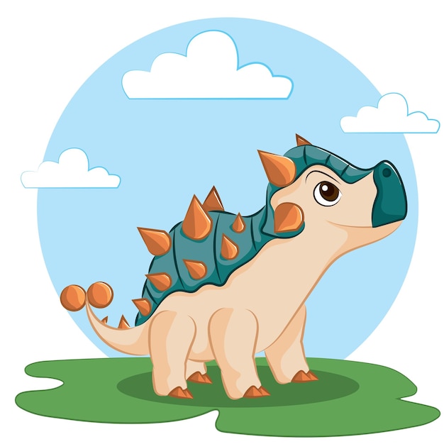 Vector cute cartoon vector happy dinosaur ankylosaurus