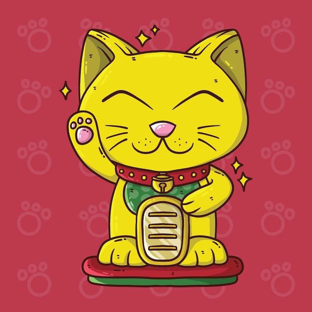 Vettore piccola illustrazione vettoriale di un gatto maneki neko dorato