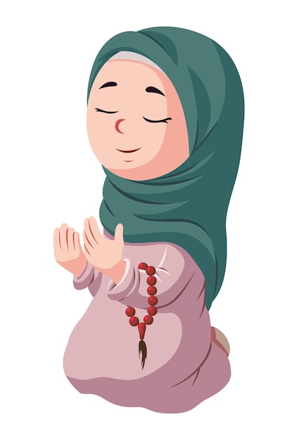 cute cartoon vector illustration of a muslim girl praying to god earnestly