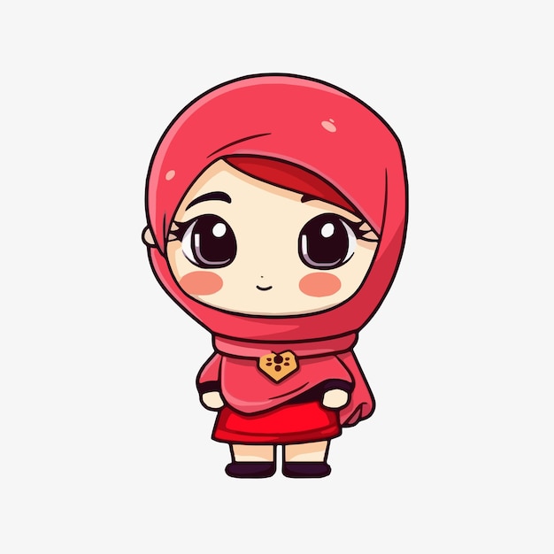 Cute cartoon vector of a muslim woman wearing a hijab for eid al adha and eid al fitr flat style