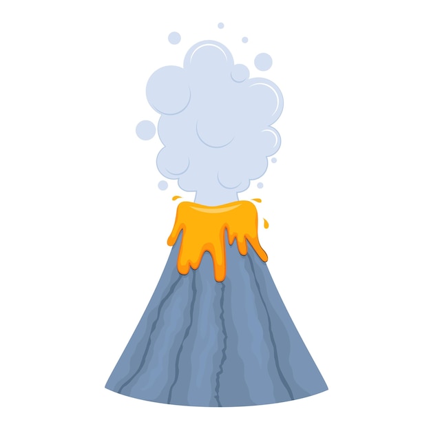 Cute cartoon vector volcano for kids with cloud