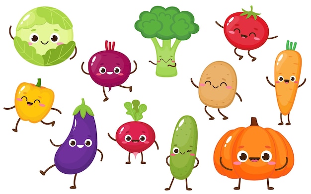 Vector cute cartoon vegetable collection vector