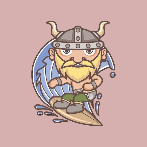 cute cartoon viking  playing surfing