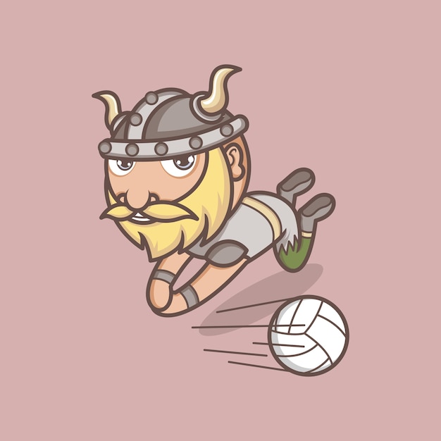 cute cartoon viking playing volleyball