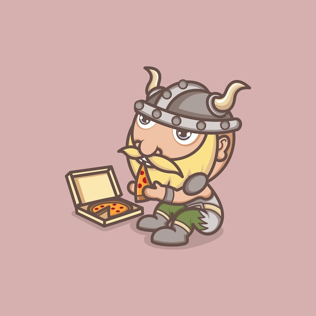 cute cartoon vikings eating pizza