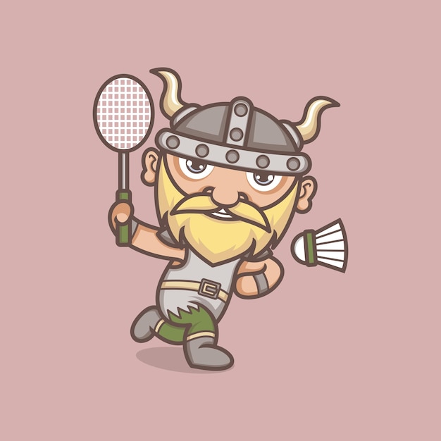 cute cartoon vikings playing badminton
