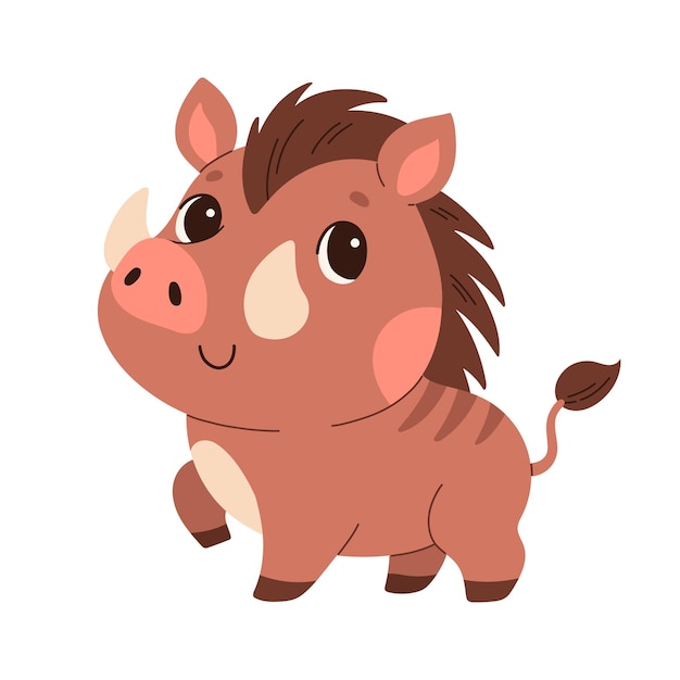 Vector cute cartoon warthog vector childish vector illustration in flat style for poster greeting card