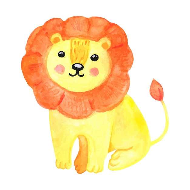 Cute cartoon watercolor lion vector illustration