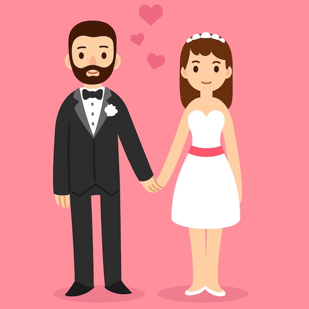 かわいい漫画の結婚式のカップル