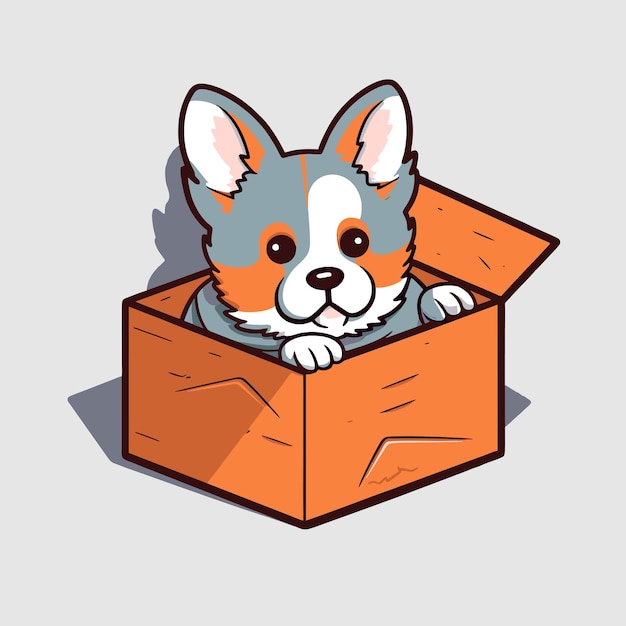 Cute cartoon welsh corgi dog in box Vector illustration