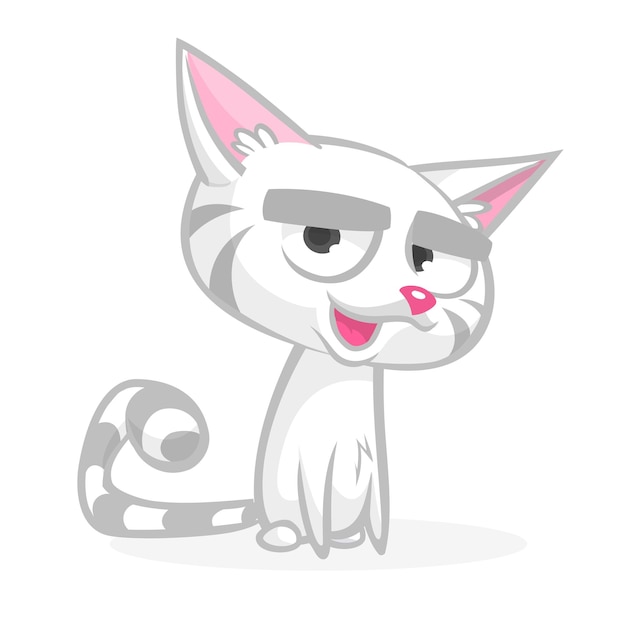 Cute cartoon white cat illustration