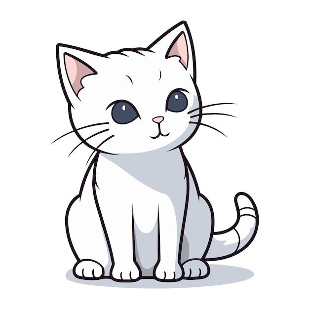 Cute cartoon white cat on a white background Vector illustration