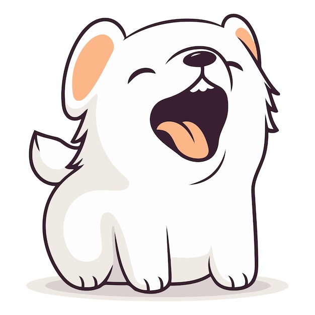 Vector cute cartoon white dog sitting and yawning