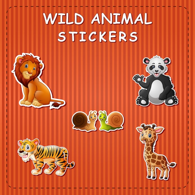 Cute cartoon wild animals on sticker