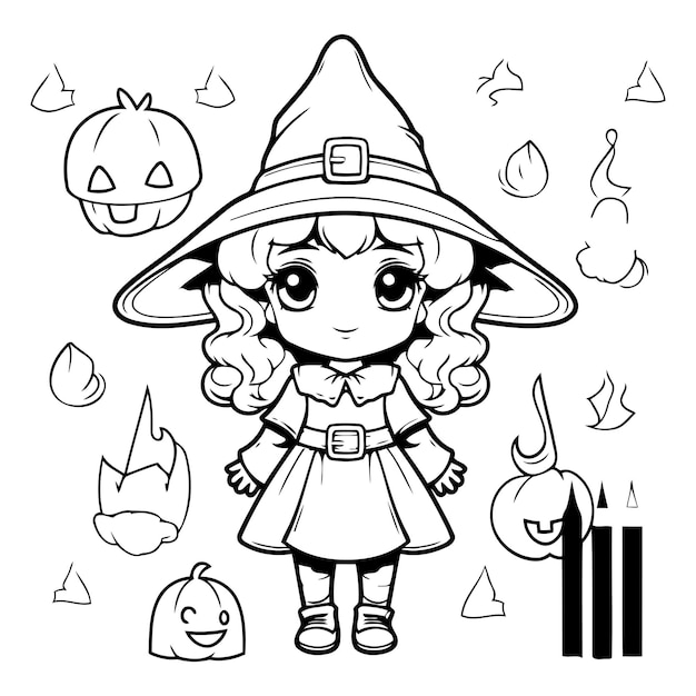 Cute Cartoon Witch Girl Coloring Page