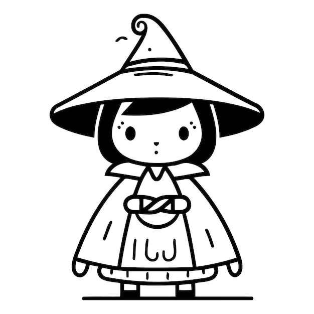 ベクトル 帽子と衣装を着た可愛い漫画の魔女 ベクトルイラスト