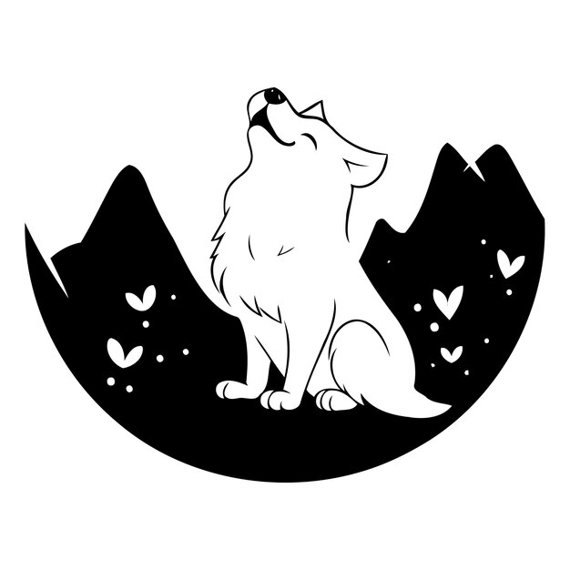 Vector cute cartoon wolf in the mountains wild animal vector illustration