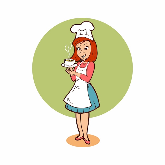 Vettore carino cartoon donna chef di noodle