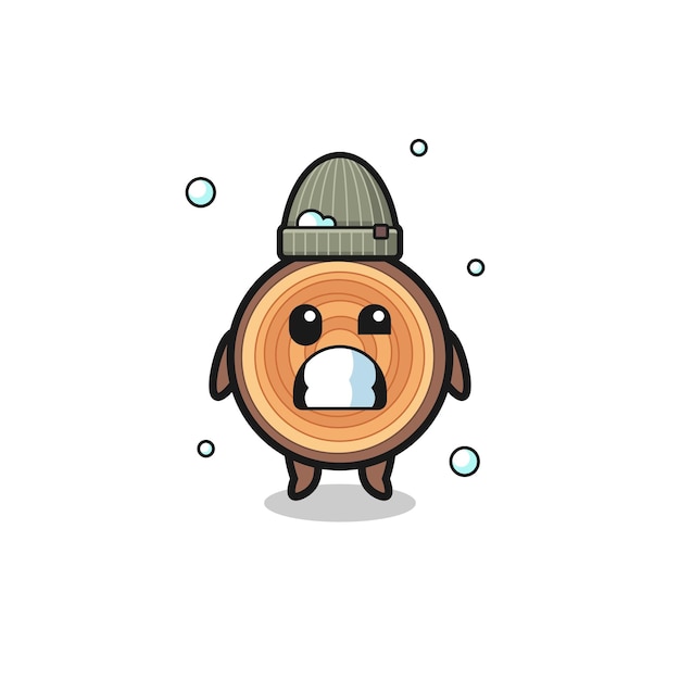 Cute cartoon wood grain with shivering expression