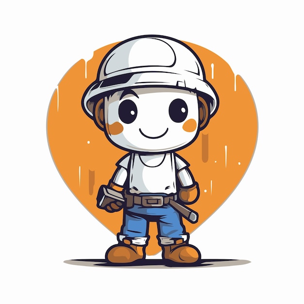 Cute cartoon worker with helmet and tool belt Vector illustration