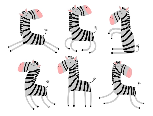 Vector cute cartoon zebra illustration set