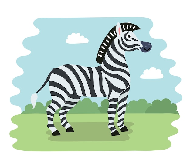 Вектор Симпатичная мультяшная векторная иллюстрация зебры с простыми градиентами на одном слое для удобного редактирования