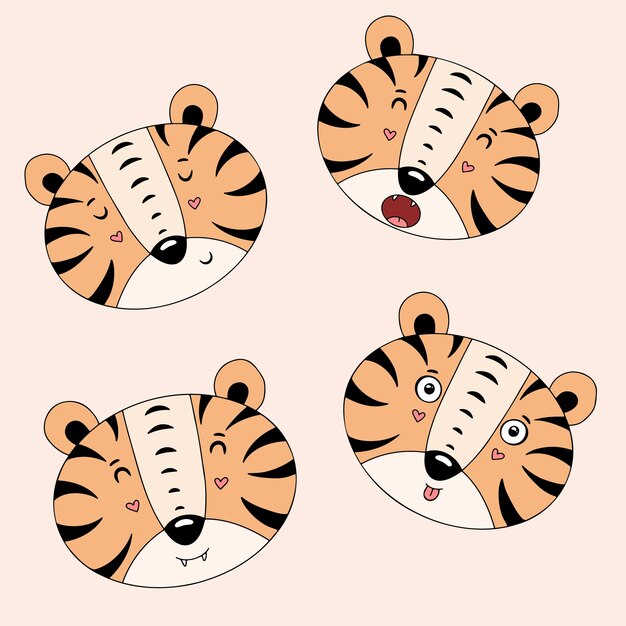 Vector cute cartoonstyle illustration of tigers