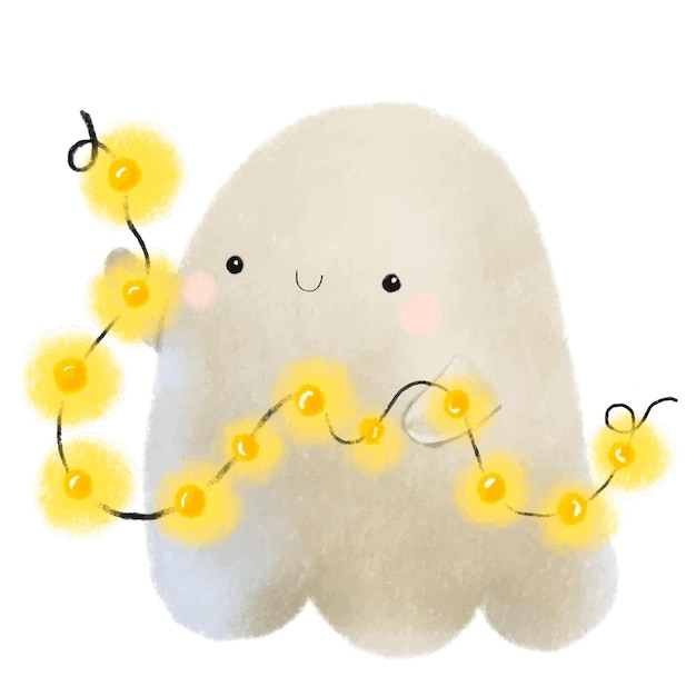 cute casper with lamp garland Cartoon ghost isolated illustrati