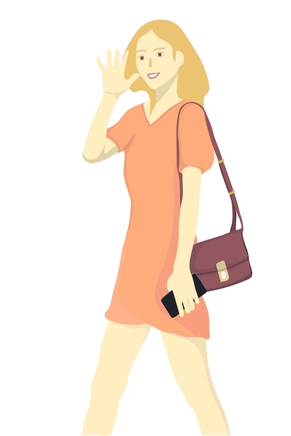 Cute casual girl pose with bag and holding a phone