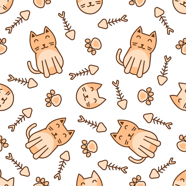 Vector cute cat abstract seamless pattern