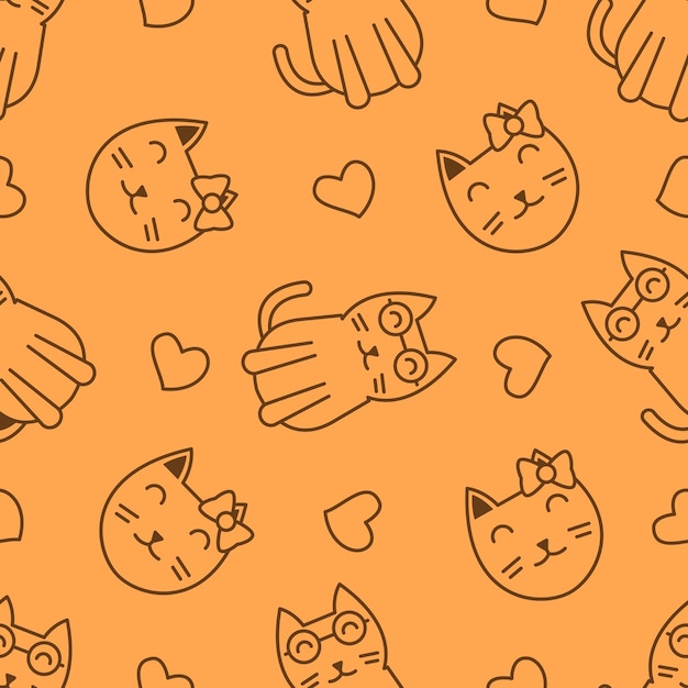 Vector cute cat abstract seamless pattern