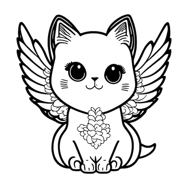 Cute Cat Angel Cartoon Vector Outline Cat With Angel Wings Vector