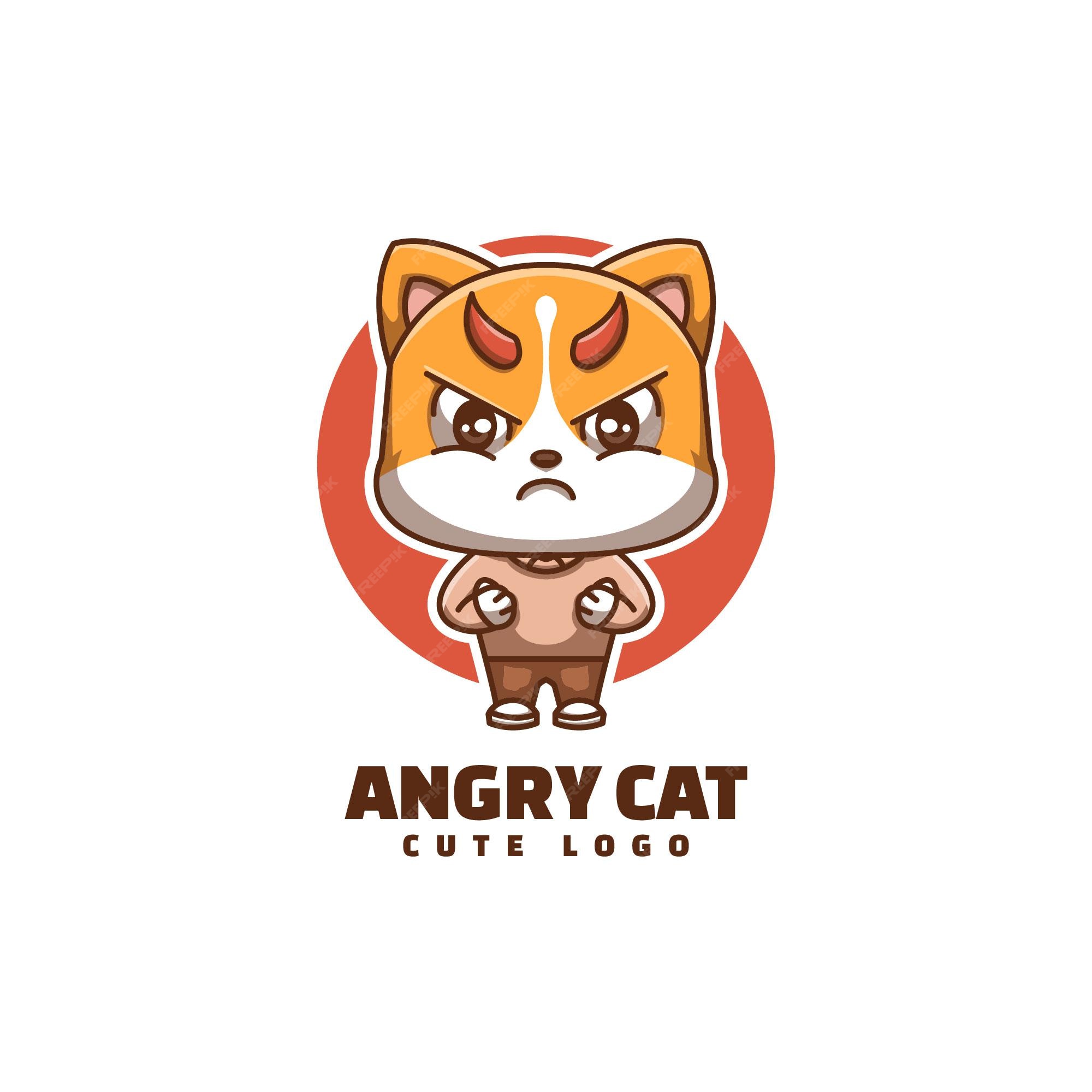 Premium Vector  Cute cat angry face cartoon mascot logo