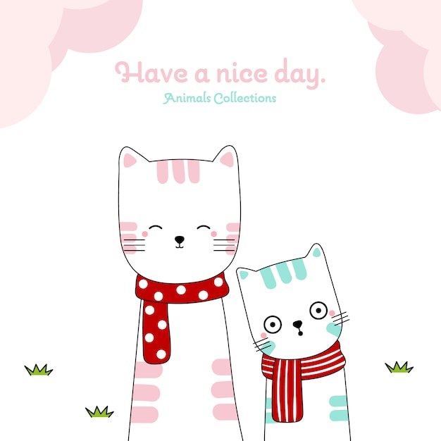 Vector cute cat animal hand drawn style