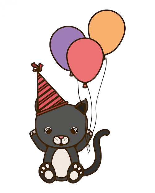 Cute cat animal with balloons helium