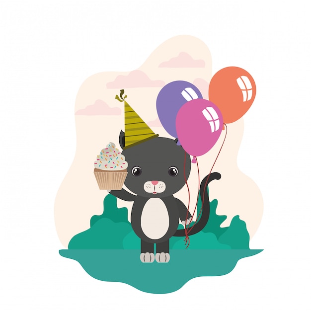 Vector cute cat animal with party hat