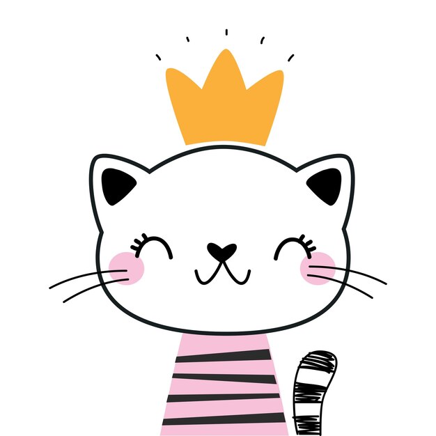 cute cat as farm animal wearing gold crown vector illustration