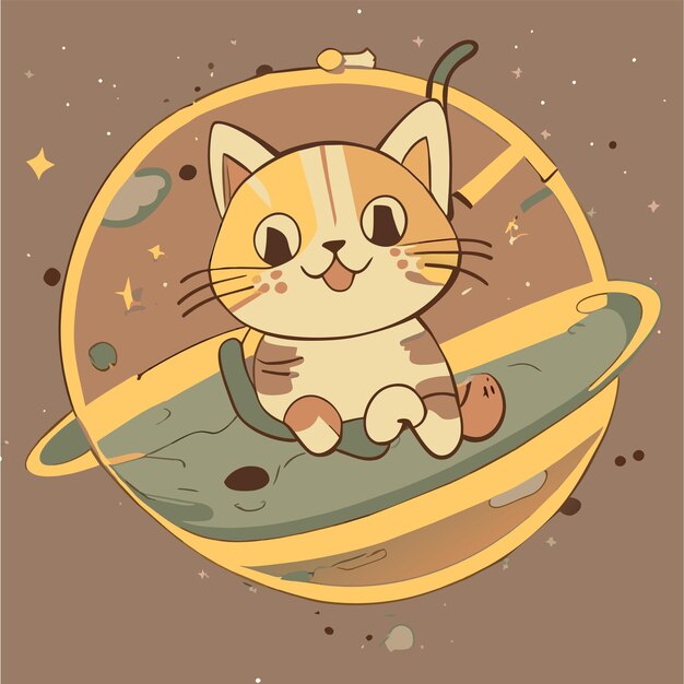 Vettore carino gatto astronauta disegnato a mano piatto elegante adesivo cartone animato icona concetto illustrazione isolata