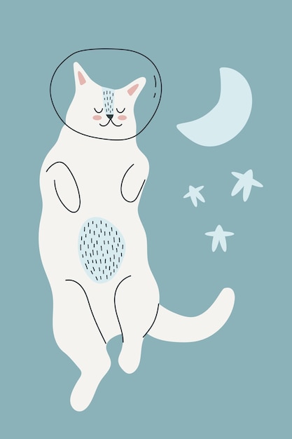 Vector cute cat astronaut moon and stars baby concept for poster greeting card print packaging