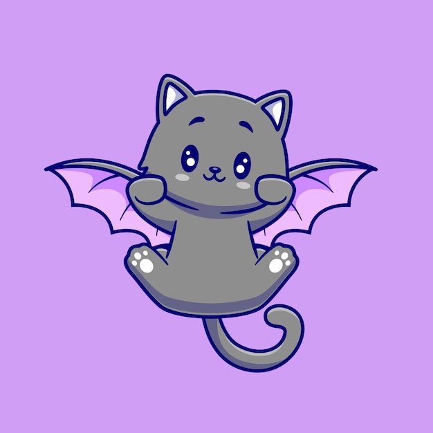 Cute cat bat flying cartoon illustration