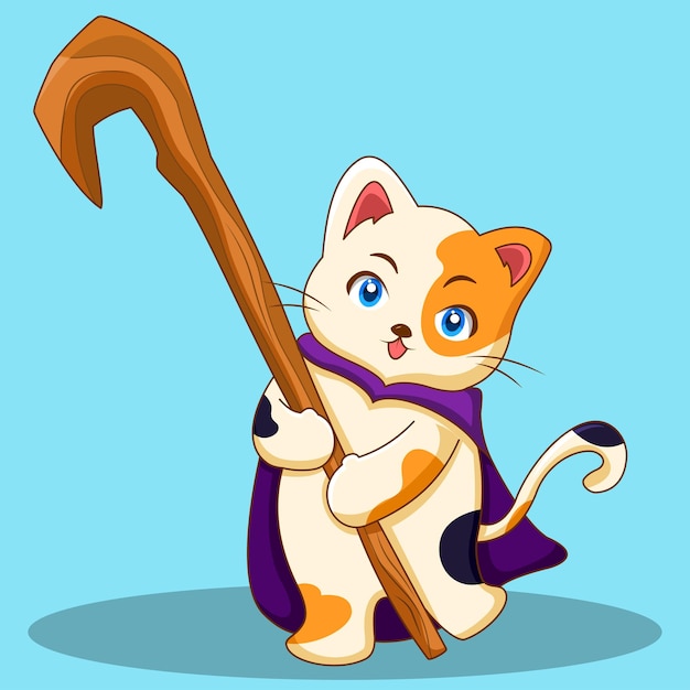 Vector cute cat becomes witch illustration