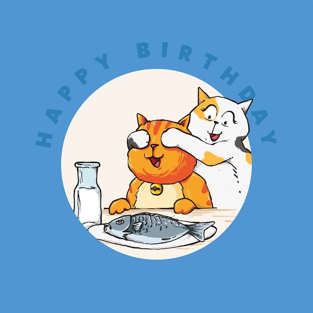 Вектор Вечеринка-сюрприз на день рождения с милым котом