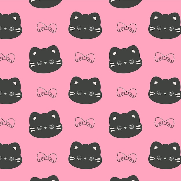 Cute cat black and pink kawaii seamless pattern girl wallpaper