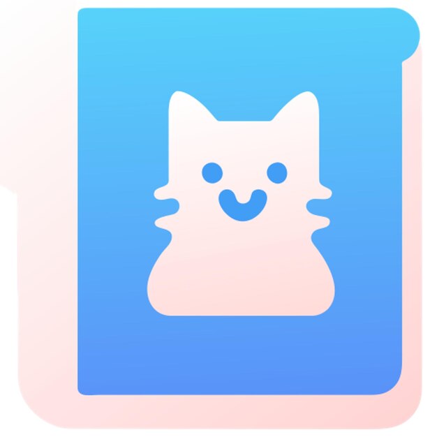 Vector cute cat book icon colored shapes gradient