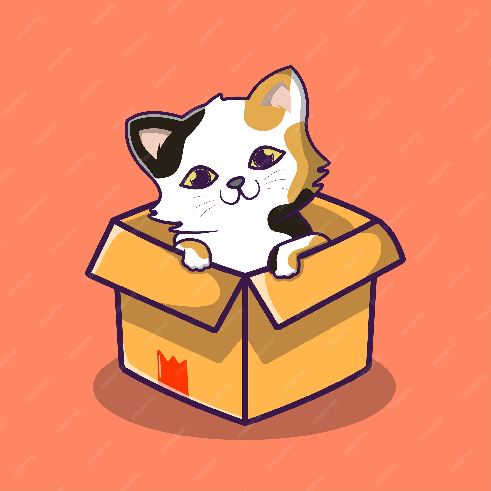 Cute Cat In The Box Cartoon, Funny Cat Play With Box, Cat Cartoon  Illustration Vector Stock Vector Illustration Of Animal, Drawing: 218167704  