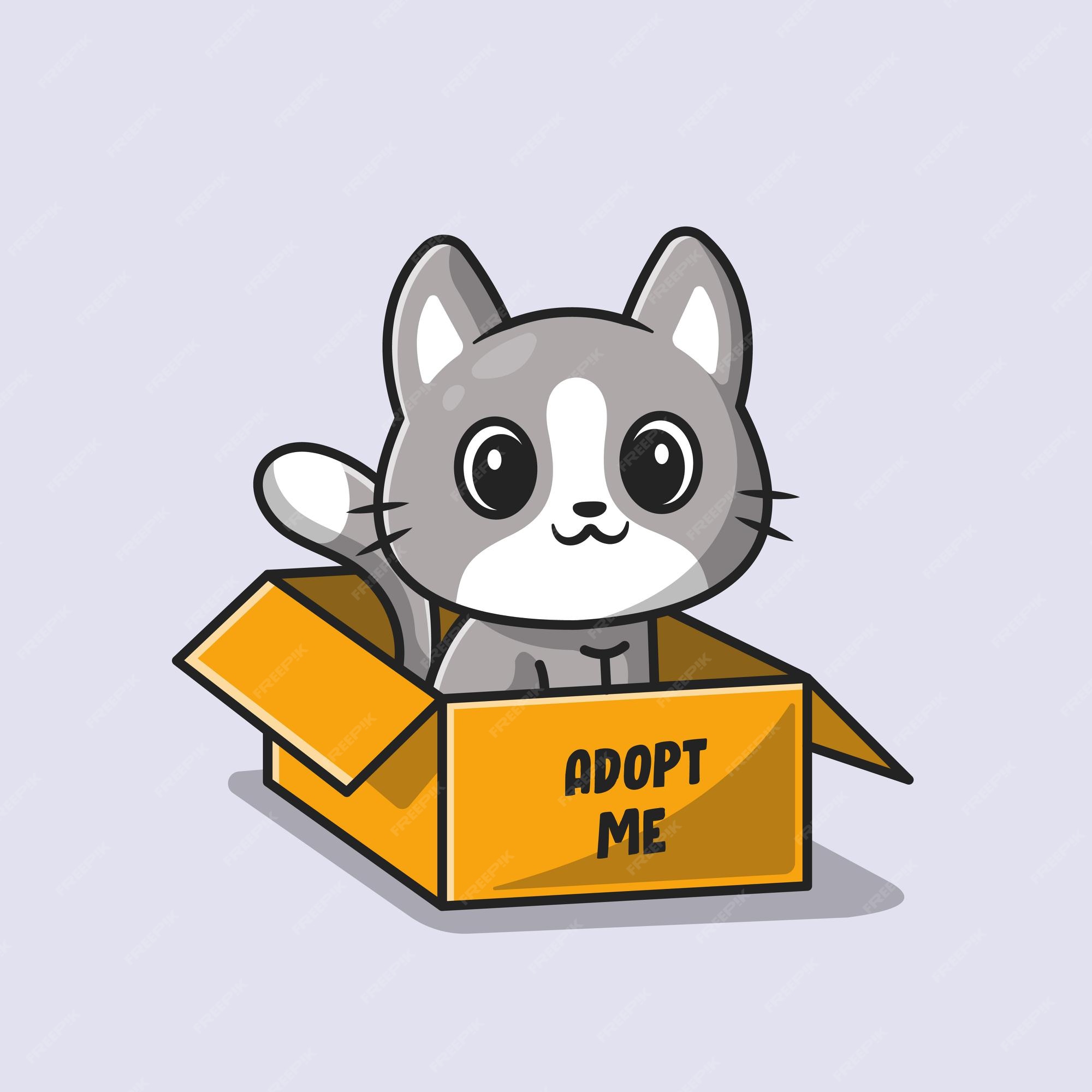 Premium Vector | Cute cat in box. flat cartoon style Premium Vector | Cute Cat In Box. Flat Cartoon Style
